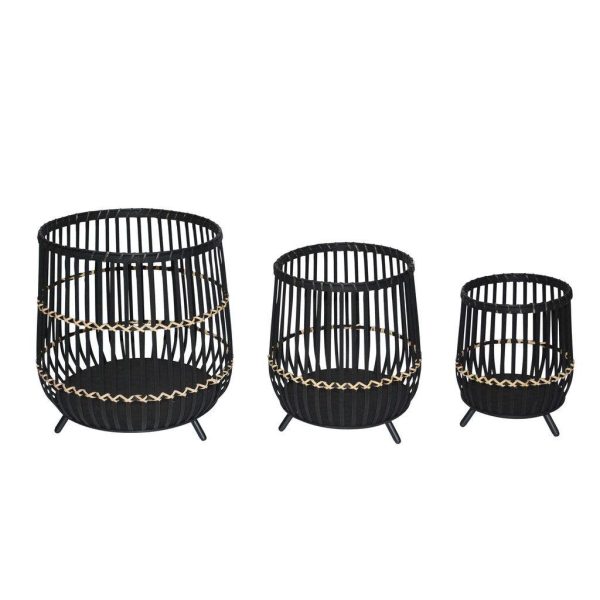 Sagebrook Home Set of 3 10 14 17 in. Bamboo Footed Planters in Black on Sale