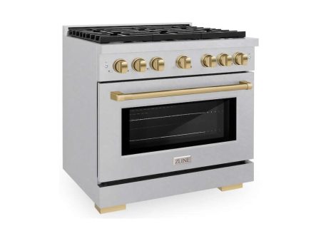 ZLINE Autograph Edition 36 in. 5.2 cu. ft. Paramount Gas Range with 6 Burner Cooktop and Convection Gas Oven in DuraSnow® Stainless Steel and Champagne Bronze Accents (SGRSZ-36-CB) For Discount