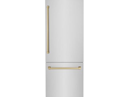 ZLINE Autograph Edition 30 in. 16.1 cu. ft. Built-In Bottom Freezer Refrigerator with Water Dispenser and Ice Maker in Stainless Steel with Champagne Bronze Accents (RBIVZ-304-30-CB) Sale