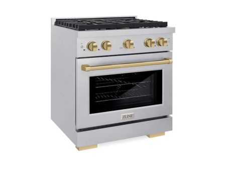 ZLINE Autograph Edition 30 in. 4.2 cu. ft. Paramount Gas Range with 4 Burner Cooktop and Convection Gas Oven in DuraSnow® Stainless Steel and Champagne Bronze Accents (SGRSZ-30-CB) Online Hot Sale