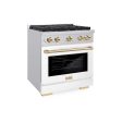 ZLINE Autograph Edition 30 in. 4.2 cu. ft. Paramount Gas Range with 4 Burner Cooktop and Convection Gas Oven in Stainless Steel with White Matte Door and Polished Gold Accents (SGRZ-WM-30-G) For Discount