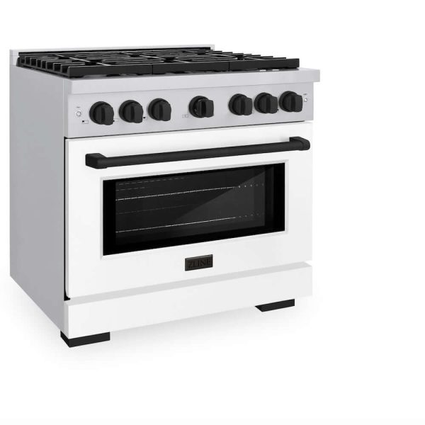 ZLINE Autograph Edition 36 in. 5.2 cu. ft. Paramount Gas Range with 6 Burner Cooktop and Convection Gas Oven in Stainless Steel with White Matte Door and Matte Black Accents (SGRZ-WM-36-MB) Online Hot Sale