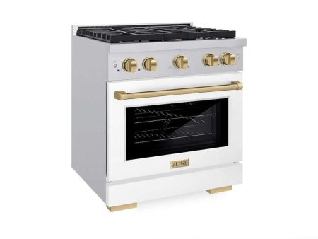 ZLINE Autograph Edition 30 in. 4.2 cu. ft. Paramount Gas Range with 4 Burner Cooktop and Convection Gas Oven in Stainless Steel with White Matte Door and Champagne Bronze Accents (SGRZ-WM-30-CB) Online Hot Sale