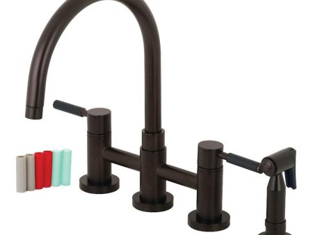 Kingston Brass Concord Two-Handle Bridge Kitchen Faucet with Brass Side Sprayer, Oil Rubbed Bronze on Sale