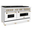 ZLINE Autograph Edition 60 in. 7.4 cu. ft. Legacy Dual Fuel Range with 9 Burner Gas Cooktop and 2 Electric Convection Ovens in Stainless Steel with White Matte Doors and Polished Gold Accents (RAZ-WM-60-G) Hot on Sale