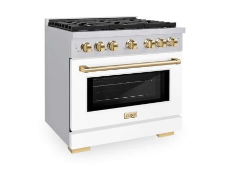 ZLINE Autograph Edition 36 in. 5.2 cu. ft. Paramount Gas Range with 6 Burner Cooktop and Convection Gas Oven in Stainless Steel with White Matte Door and Polished Gold Accents (SGRZ-WM-36-G) Supply