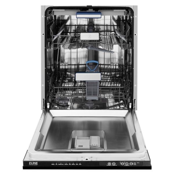 ZLINE Autograph Edition 24 in. Tallac Series 3rd Rack Top Control Built-In Tall Tub Dishwasher in Black Stainless Steel with Champagne Bronze Handle, 51dBa (DWVZ-BS-24-CB) Sale