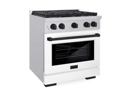 ZLINE Autograph Edition 30 in. 4.2 cu. ft. Paramount Gas Range with 4 Burner Cooktop and Convection Gas Oven in Stainless Steel with White Matte Door and Matte Black Accents (SGRZ-WM-30-MB) Discount