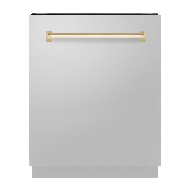 ZLINE Autograph Edition 24 in. Tallac Series 3rd Rack Top Control Built-In Tall Tub Dishwasher in Stainless Steel with Polished Gold Handle, 51dBa (DWVZ-304-24-G) Fashion