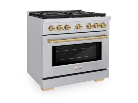 ZLINE Autograph Edition 36 in. 5.2 cu. ft. Paramount Gas Range with 6 Burner Cooktop and Convection Gas Oven in Stainless Steel and Champagne Bronze Accents (SGRZ-36-CB) Online now