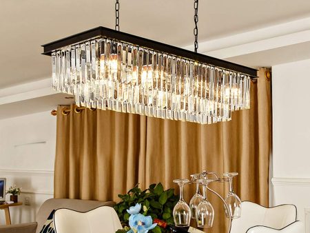 Rectangular Modern K9 Crystal Chandeliers Lighting Pendant Ceiling Lights Rectangle Chandelier Lamp Fixture 8-Lights for Dining Room Kitchen L33.5 Inch Sale