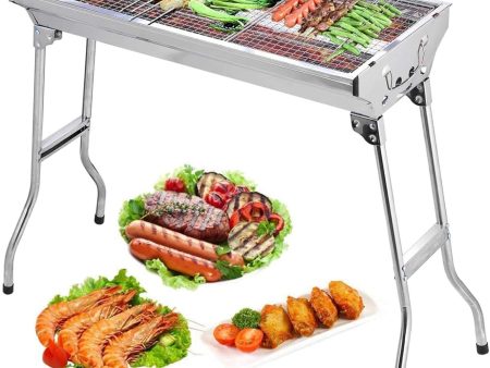 Barbecue Charcoal Grill Stainless Steel Folding Portable BBQ Tool Kits for Outdoor Cooking Camping Hiking Picnics Tailgating Backpacking or Any Outdoor Event (Large) on Sale