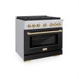 ZLINE Autograph Edition 36 in. 5.2 cu. ft. Paramount Gas Range with 6 Burner Cooktop and Convection Gas Oven in Stainless Steel with Black Matte Door and Polished Gold Accents (SGRZ-BLM-36-G) For Cheap