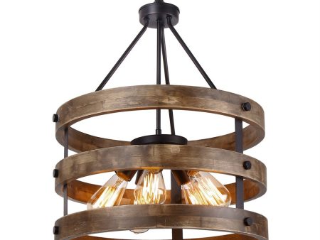 Anmytek Metal and Circular Wood Chandelier Pendant Five Lights Oil Black Finishing Retro Vintage Industrial Rustic Ceiling Lamp Light on Sale