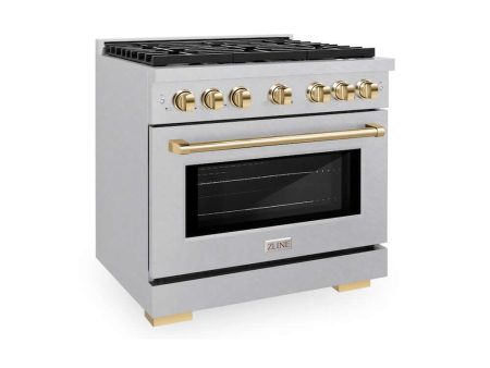 ZLINE Autograph Edition 36 in. 5.2 cu. ft. Paramount Gas Range with 6 Burner Cooktop and Convection Gas Oven in DuraSnow® Stainless Steel and Polished Gold Accents (SGRSZ-36-G) Cheap