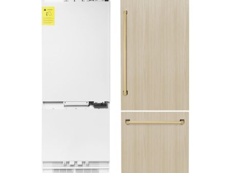 ZLINE Autograph Edition 30 in. 16.1 cu. ft. Panel Ready Built-In Bottom Freezer Refrigerator with Water Dispenser and Ice Maker with Polished Gold Accents (RBIVZ-30-G) Supply