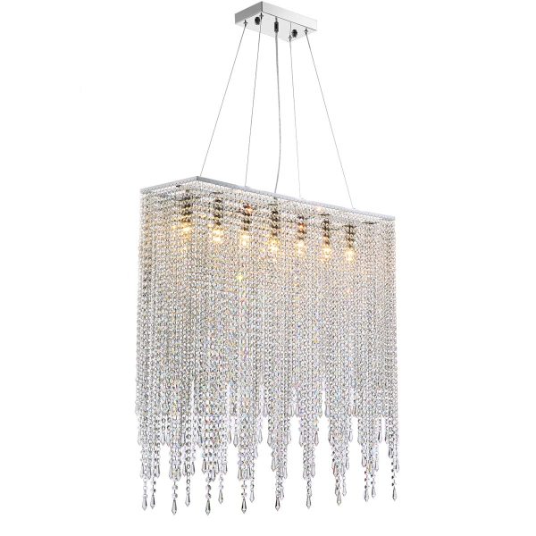 7PM Modern Rectangle Island Crystal Chandelier Pendant Lamp Light Fixture 7 Lights Required for Dining Room Kitchen Flush Mount L32  x W9.5  x H32  Cheap