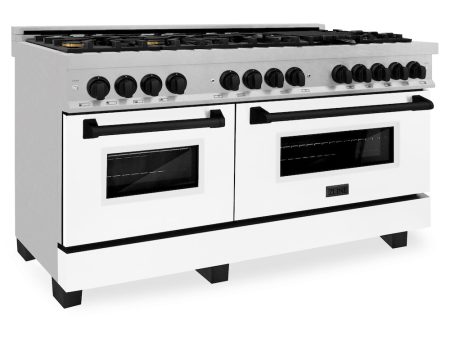 ZLINE Autograph Edition 60 in. 7.4 cu. ft. Legacy Dual Fuel Range with 9 Burner Gas Cooktop and 2 Electric Convection Ovens in DuraSnow® Stainless Steel with White Matte Doors and Matte Black Accents (RASZ-WM-60-MB) Online