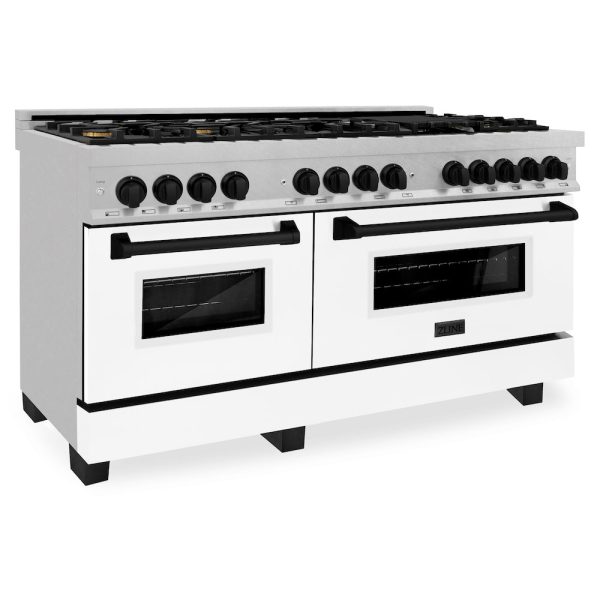 ZLINE Autograph Edition 60 in. 7.4 cu. ft. Legacy Dual Fuel Range with 9 Burner Gas Cooktop and 2 Electric Convection Ovens in DuraSnow® Stainless Steel with White Matte Doors and Matte Black Accents (RASZ-WM-60-MB) Online