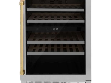 ZLINE  Autograph Edition 24 in. Monument Dual Zone 44-Bottle Wine Cooler in Stainless Steel with Polished Gold Accents (RWVZ-UD-24-G) Fashion