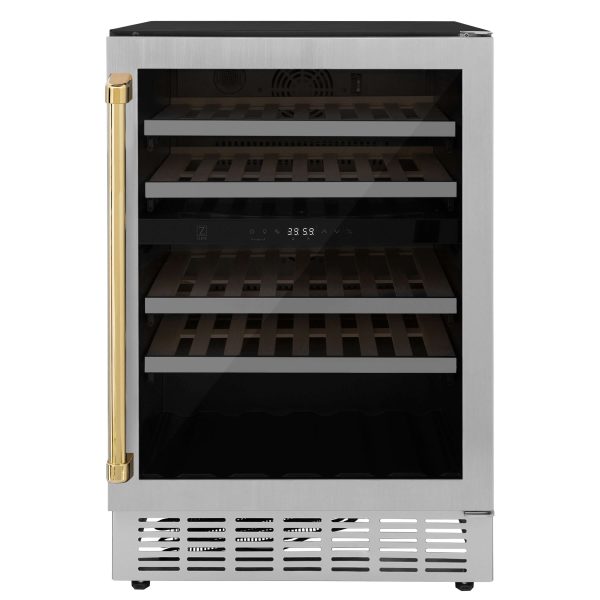 ZLINE  Autograph Edition 24 in. Monument Dual Zone 44-Bottle Wine Cooler in Stainless Steel with Polished Gold Accents (RWVZ-UD-24-G) Fashion