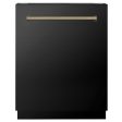 ZLINE Autograph Edition 24 in. Tallac Series 3rd Rack Top Control Built-In Tall Tub Dishwasher in Black Stainless Steel with Champagne Bronze Handle, 51dBa (DWVZ-BS-24-CB) Sale