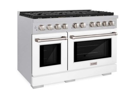 ZLINE 48 in. 6.7 cu. ft. Paramount Double Oven Gas Range with 8 Burner Cooktop in DuraSnow® Stainless Steel with White Matte Doors (SGRS-WM-48) For Discount