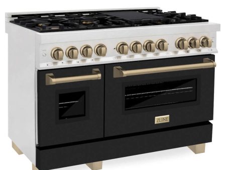 ZLINE Autograph Edition 48 in. 6.0 cu. ft. Legacy Dual Fuel Range with 7 Burner Gas Cooktop and 2 Electric Ovens in DuraSnow® Stainless Steel with Black Matte Doors and Champagne Bronze Accents (RASZ-BLM-48-CB) Online Sale