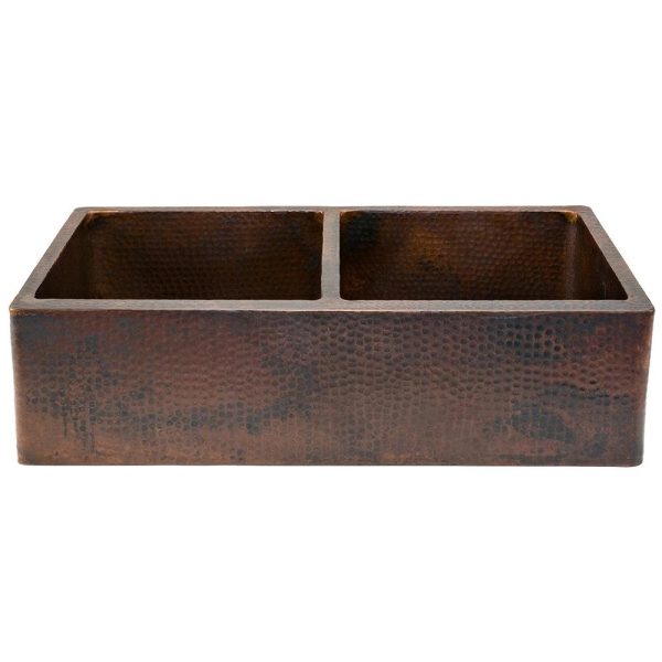 Premier Copper 33 in. Hammered Copper Apron Front 50 50 Double Basin Kitchen Sink (KA50DB33229) Supply