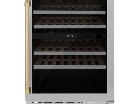 ZLINE Autograph Edition 24 in. Monument Dual Zone 44-Bottle Wine Cooler in Stainless Steel with Champagne Bronze Accents (RWVZ-UD-24-CB) Hot on Sale