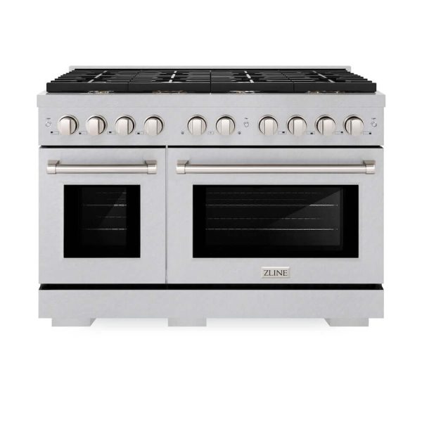 ZLINE 48 in. 6.7 cu. ft. Paramount Double Oven Gas Range in DuraSnow® Stainless Steel with 8 Brass Burners (SGRS-BR-48) Cheap