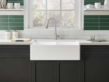 Kingston Brass 33-Inch Solid Surface Farmhouse Kitchen Sink, Matte Glossy White Online now