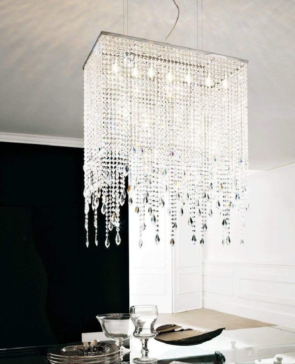 7PM Modern Rectangle Island Crystal Chandelier Pendant Lamp Light Fixture 7 Lights Required for Dining Room Kitchen Flush Mount L32  x W9.5  x H32  Cheap