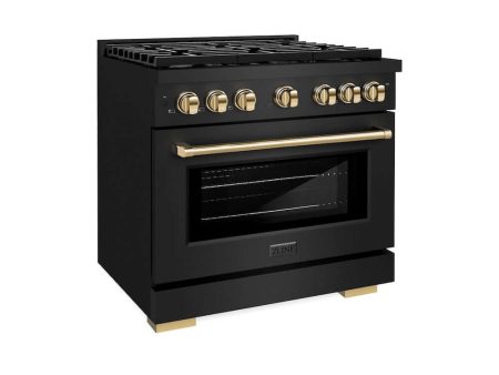 ZLINE Autograph Edition 36 in. 5.2 cu. ft. Paramount Gas Range with 6 Burner Cooktop and Convection Gas Oven in Black Stainless Steel and Polished Gold Accents (SGRBZ-36-G) For Sale