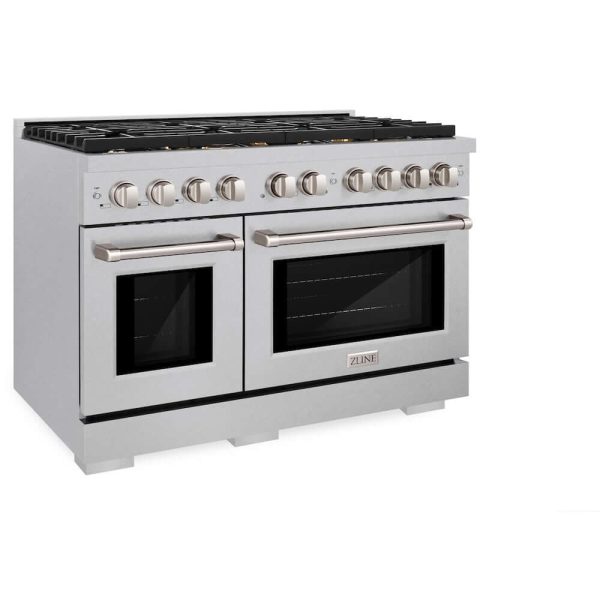 ZLINE 48 in. 6.7 cu. ft. Paramount Double Oven Gas Range in DuraSnow® Stainless Steel with 8 Brass Burners (SGRS-BR-48) Cheap