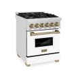 ZLINE Autograph Edition 24 in. 2.8 cu. ft. Legacy Dual Fuel Range with 4 Burner Gas Cooktop and Electric Convection Oven in Stainless Steel with White Matte Door and Champagne Bronze Accents (RAZ-WM-24-CB) Hot on Sale