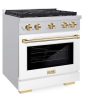 ZLINE Autograph Edition 30 in. 4.2 cu. ft. Paramount Gas Range with 4 Burner Cooktop and Convection Gas Oven in Stainless Steel with White Matte Door and Polished Gold Accents (SGRZ-WM-30-G) For Discount