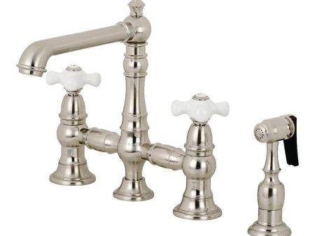 Kingston Brass English Country 8  Bridge Kitchen Faucet with Sprayer - Cross Handle Online Hot Sale