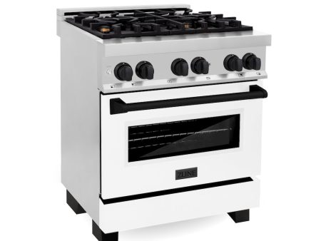 ZLINE Autograph Edition 30 in. 4.0 cu. ft. Legacy Dual Fuel Range with 4 Burner Gas Cooktop and Electric Convection Oven in Stainless Steel with White Matte Door and Matte Black Accents (RAZ-WM-30-MB) Discount