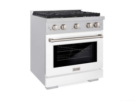 ZLINE 30 in. 4.2 cu. ft. Paramount Gas Range with 4 Burner Cooktop and Convection Gas Oven in DuraSnow® Stainless Steel with White Matte Door (SGRS-WM-30) Hot on Sale