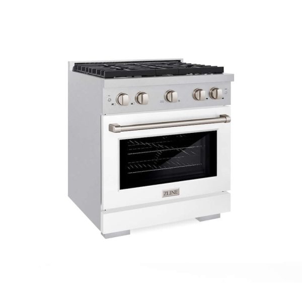 ZLINE 30 in. 4.2 cu. ft. Paramount Gas Range with 4 Burner Cooktop and Convection Gas Oven in DuraSnow® Stainless Steel with White Matte Door (SGRS-WM-30) Hot on Sale