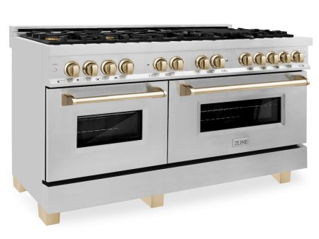 ZLINE Autograph Edition 60 in. 7.4 cu. ft. Legacy Dual Fuel Range with 9 Burner Gas Cooktop and 2 Electric Convection Ovens in Stainless Steel and Polished Gold Accents (RAZ-60-G) Sale