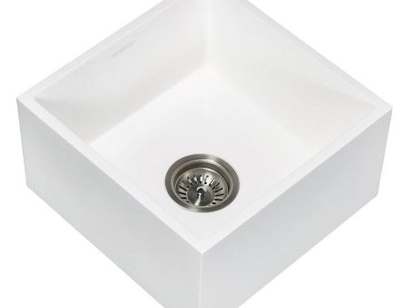 Kingston Brass Arcticstone Solid Surface Undermount 15  Square Single Bowl Bar Sink with Drain, Matte White For Cheap