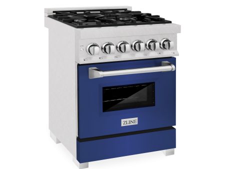 ZLINE 24 in. 2.8 cu. ft. Legacy Dual Fuel Range with 4 Burner Gas Cooktop and Electric Convection Oven in DuraSnow® Stainless Steel and Blue Matte Door (RAS-BM-24) Cheap