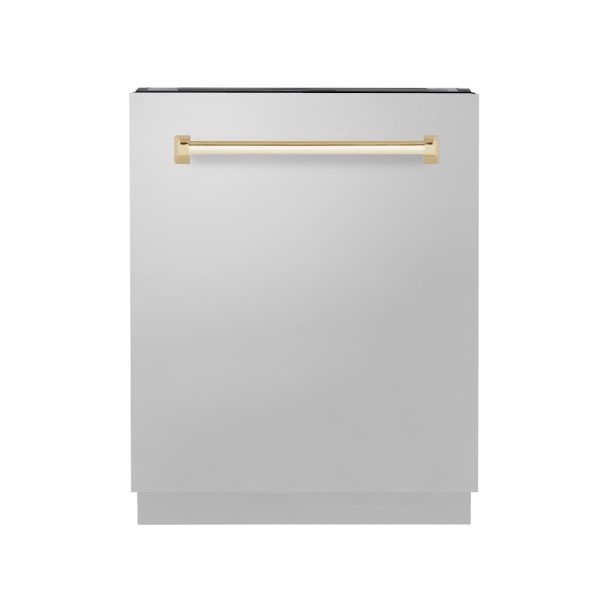 ZLINE Autograph Edition 24 in. Tallac Series 3rd Rack Top Control Built-In Tall Tub Dishwasher in Stainless Steel with Polished Gold Handle, 51dBa (DWVZ-304-24-G) Fashion