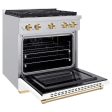 ZLINE Autograph Edition 30 in. 4.2 cu. ft. Paramount Gas Range with 4 Burner Cooktop and Convection Gas Oven in Stainless Steel with White Matte Door and Polished Gold Accents (SGRZ-WM-30-G) For Discount