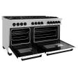 ZLINE Autograph Edition 60 in. 7.4 cu. ft. Legacy Dual Fuel Range with 9 Burner Gas Cooktop and 2 Electric Convection Ovens in DuraSnow® Stainless Steel with White Matte Doors and Matte Black Accents (RASZ-WM-60-MB) Online