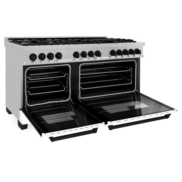 ZLINE Autograph Edition 60 in. 7.4 cu. ft. Legacy Dual Fuel Range with 9 Burner Gas Cooktop and 2 Electric Convection Ovens in DuraSnow® Stainless Steel with White Matte Doors and Matte Black Accents (RASZ-WM-60-MB) Online