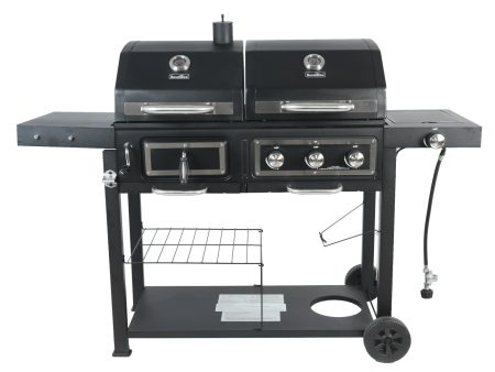 RevoAce Dual Fuel 3 Burner Gas & Charcoal Combo Grill, Black with Stainless, New - new Sale