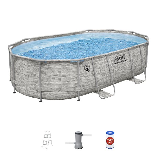 Coleman Power Steel 16 ft. x 10 ft. x 42 in. Oval Metal Frame Above Ground Pool Set - open_box Hot on Sale